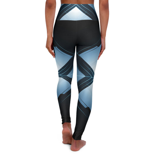 Neo-Geometric High-Waist Yoga Leggings - Black & Electric Blue