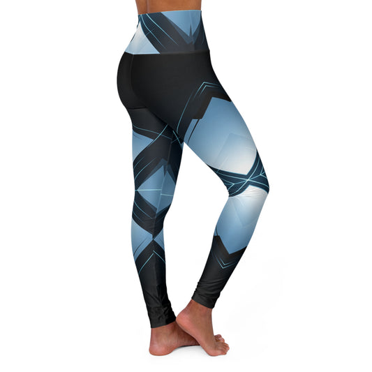 Neo-Geometric High-Waist Yoga Leggings - Black & Electric Blue