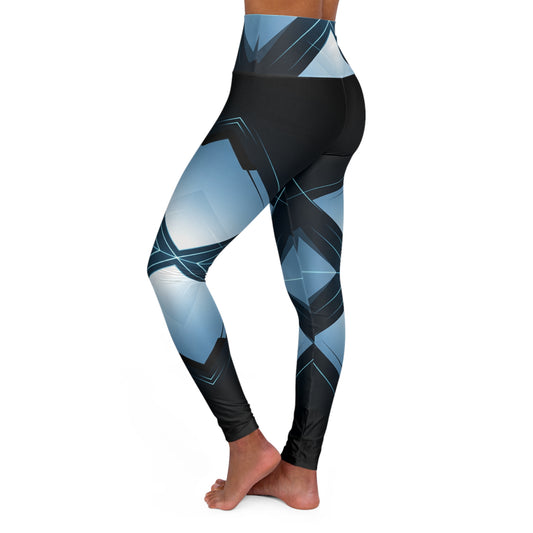 Neo-Geometric High-Waist Yoga Leggings - Black & Electric Blue