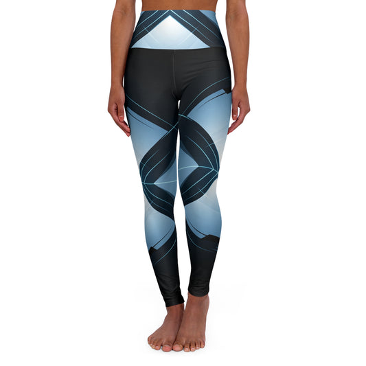 Neo-Geometric High-Waist Yoga Leggings - Black & Electric Blue